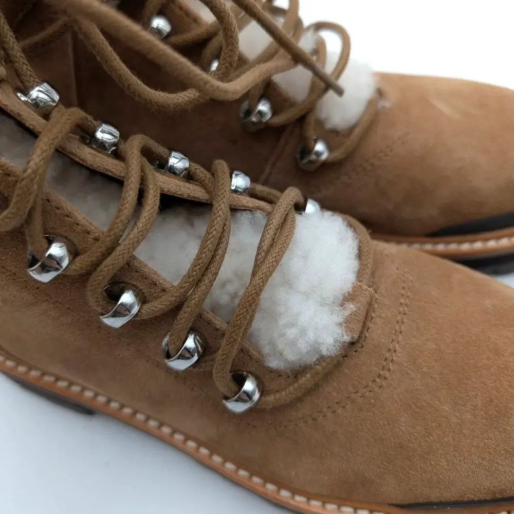 Marc Fisher Izzie Genuine Shearling Lug Sole Boots Women's Brown Suede Size US6M